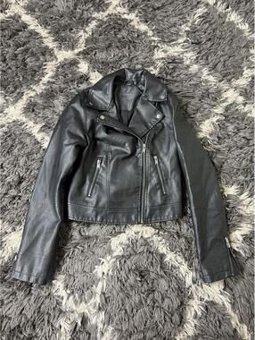 Aeropostale Faux Leather Moto Jacket Womens Small Black Asymmetrical Biker Coat